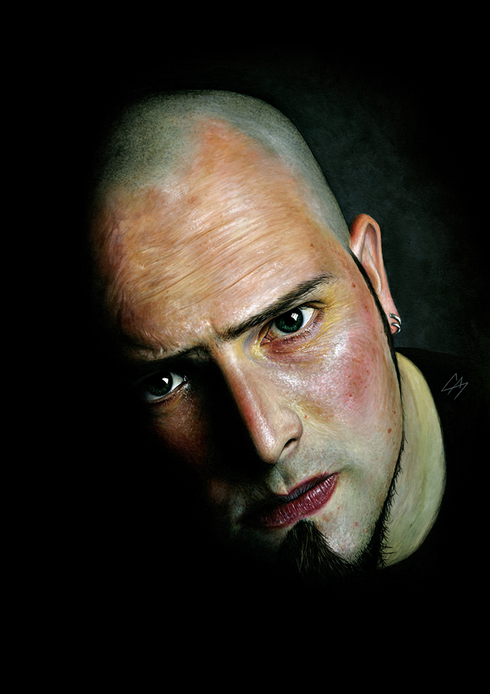Portrait artwork from the album 'At First Light' by 'Arceye'. Medium: Acrylic paints on Board. By Craig Mackay.