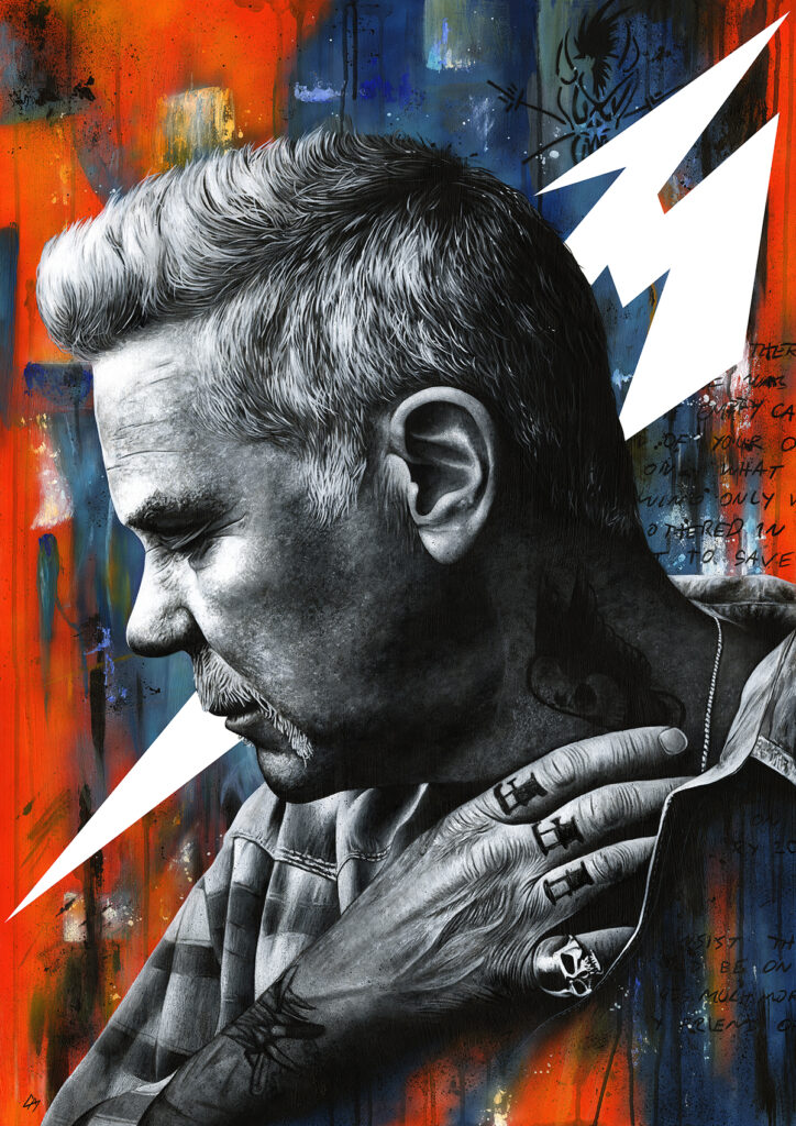 James Hetfield (Metallica) painting. Medium: Acrylic paints on Board. Prints available from www.etsy.com/uk/shop/CraigMackayDesign. By Craig Mackay.