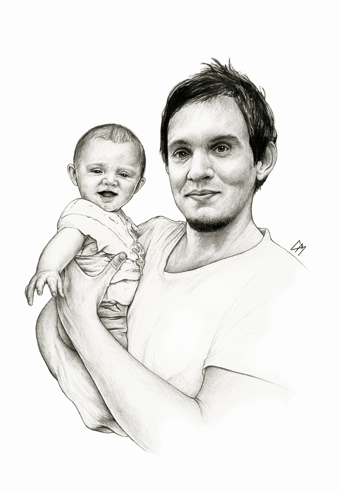 Commissioned portrait work. Medium: Graphite pencil on paper. By Craig Mackay.