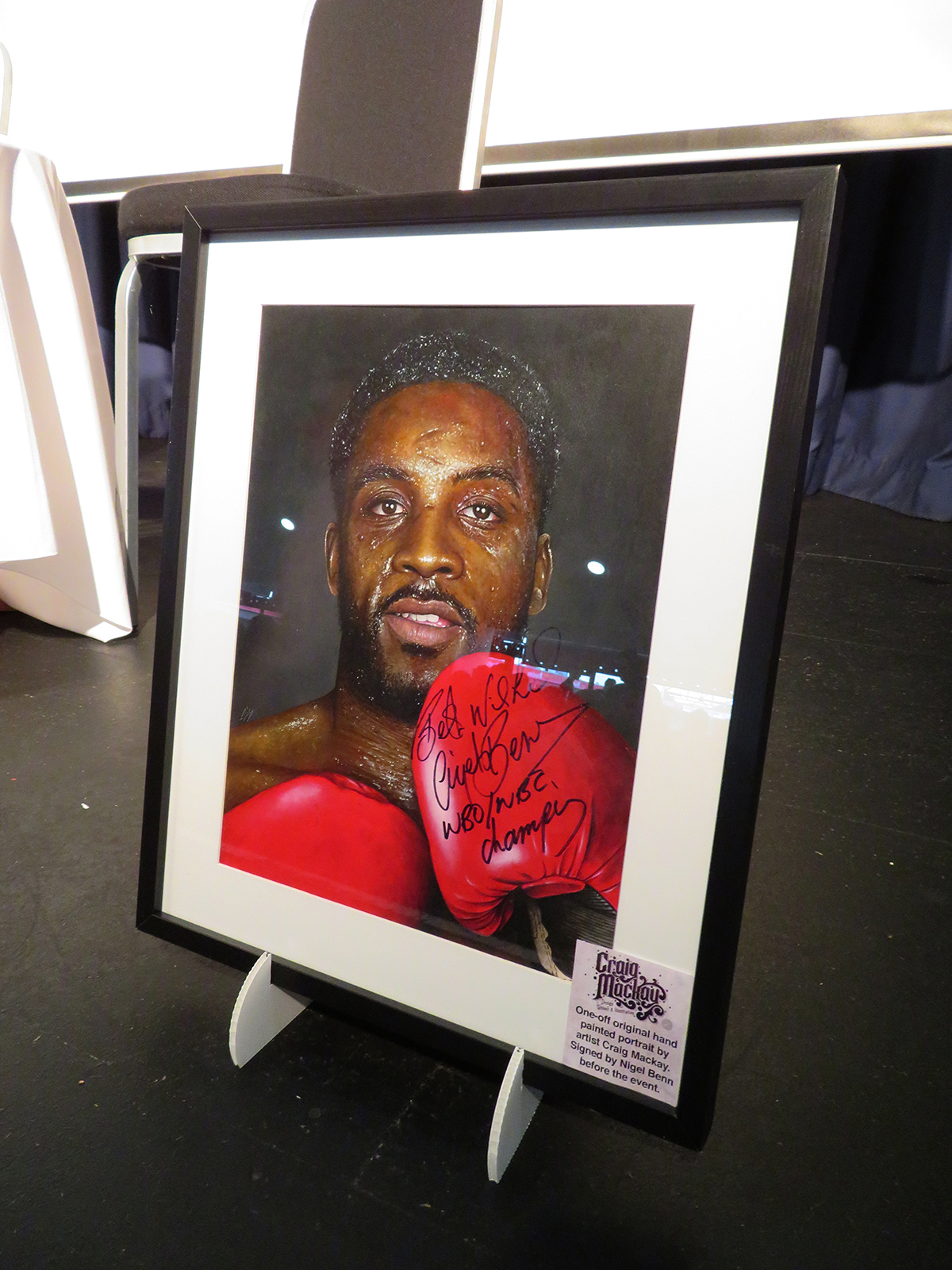 Here is a painted portrait I recently did of Nigel Benn for an evening with Nigel Benn at Walsall Football club. This was signed by the man himself and auctioned off on the night. Medium: Acrylics on art board. By Craig Mackay.