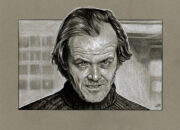 Film sketch of a scene from 'The Shining'. Medium: Prismacolor and Faber Castell Polychromos pencils on coloured paper. Prints available to buy at www.etsy.com/uk/shop/CraigMackayDesign. By Craig Mackay.